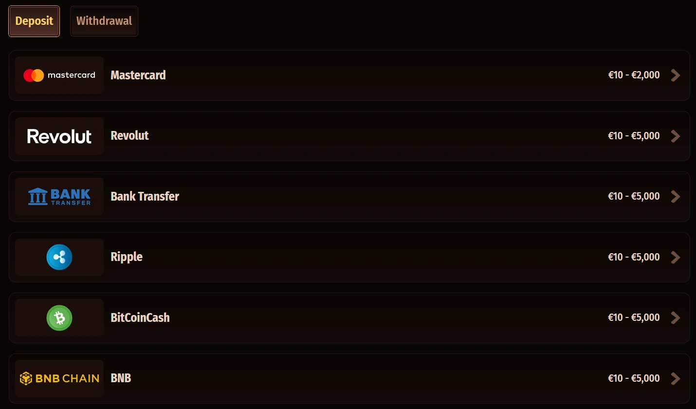 WestAce Casino Deposits