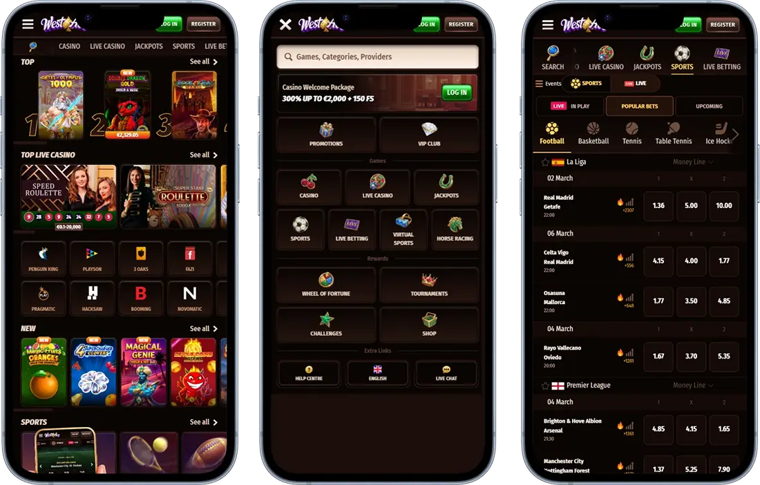 WestAce Casino on Mobile