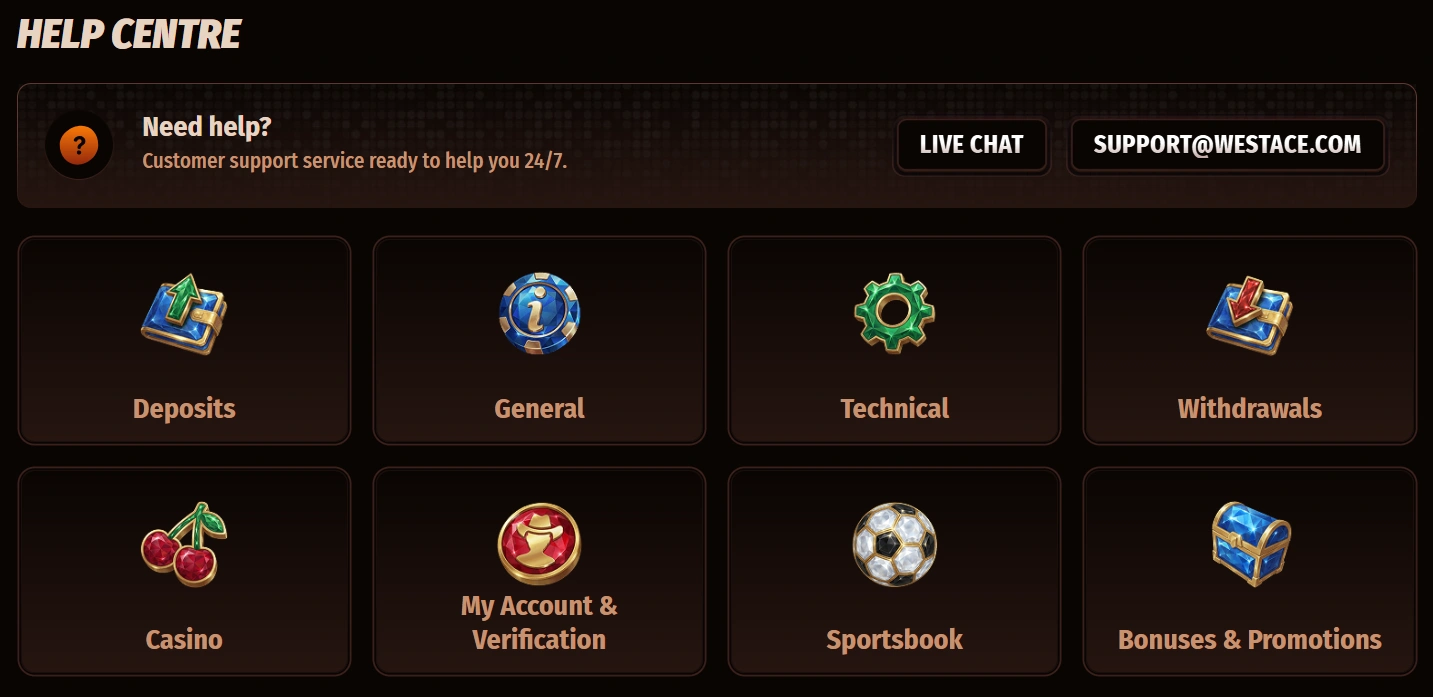 WestAce Casino Customer Support